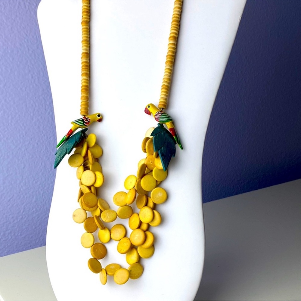 Vintage wooden bead parrot necklace